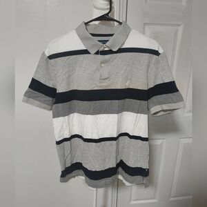 Nautica Men's Grey & White Striped Polo Shirt